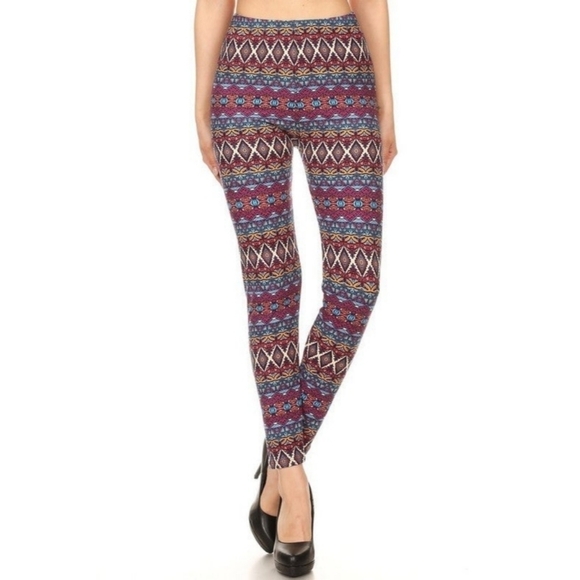PINK & Blue Multi Color Abstract Print full length Leggings Size 12-20 NWT - Picture 1 of 3